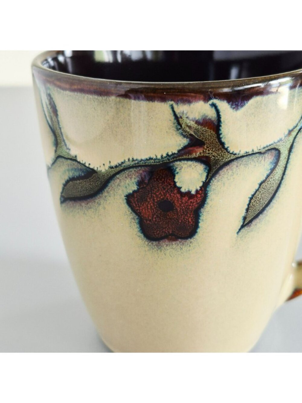 Mikasa Desert Bloom Coffee Mug Set Glossy Beige Stoneware Dark Red & Gray Floral - Picture 4 of 10